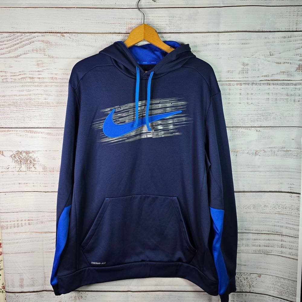 Nike Therma-FIT Pullover Hoodie Blue Athletic Sweatshirt Men's XL Swoosh NWOT